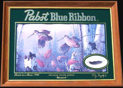 Pabst Blue Ribbon 1996 Woodcock Reflective Glass Wildlife Plaque