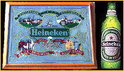 Heineken Amsterdam Rotterdam Breweries Bar Back Mirror with Free Tin Bottle Sign