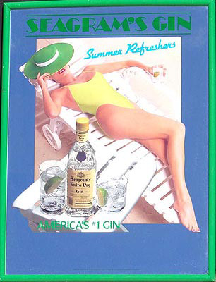 Seagram's Gin Girl in Bathing Suit Vintage Bar Mirror