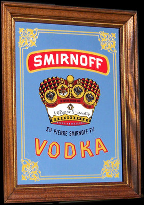 Smirnoff Vodka Large Vintage Classic Oak Framed Bar Mirror