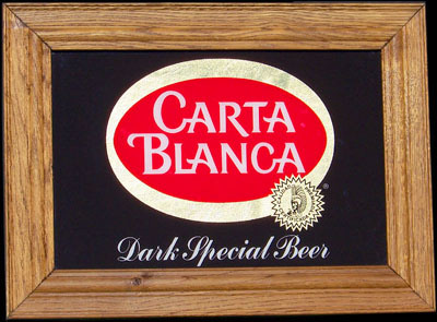 Carta Blanca Dark Special Beer Oak Framed Reflective Glass Plaque