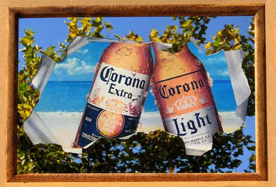 Corona Extra and Corona Light Break Away to the Beach Bar Mirror