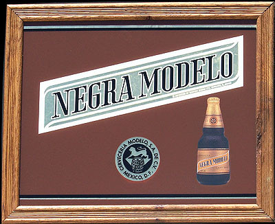 Negra Modelo Dark Ale Oak Framed Reflective Glass Plaque Bar Mirror