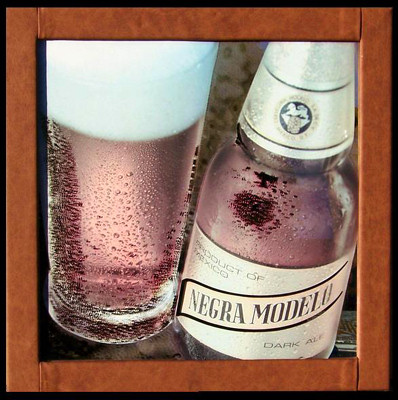 Negra Modelo Naugahyde Framed Reflective Glass Plaque