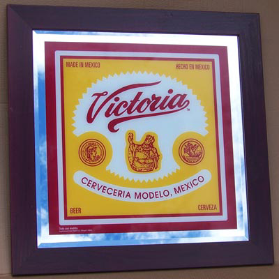Victoria Mexican Beer Beveled Glass Bar Mirror