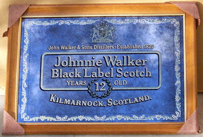 Johnnie Walker Black Label Scotch Whisky Vintage NEW Smoked Glass Bar Mirror