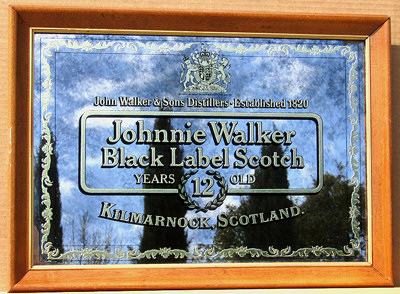 Johnnie Walker Black Label Scotch Whisky Vintage NEW Smoked Glass Bar Mirror