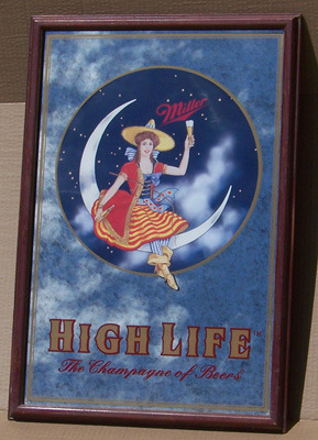 Miller High Life 1999 Girl on the Moon Smoked Glass Bar Mirror