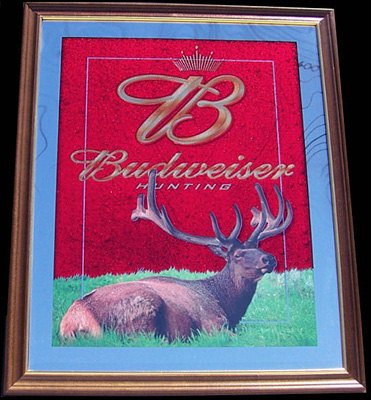 Budweiser Hunting Beveled Glass Bull Elk Wildlife Mirror