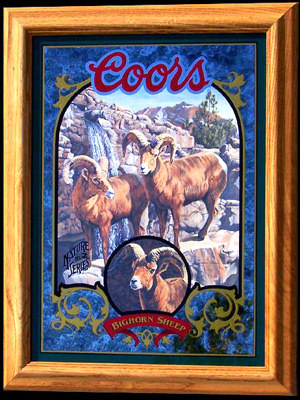 Coors Bighorn Sheep Wildlife Mirror Reflective Glass Plaque