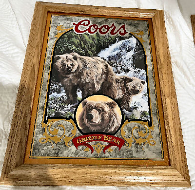 Coors Grizzly Bear Wildlife Mirror Reflective Glass Plaque