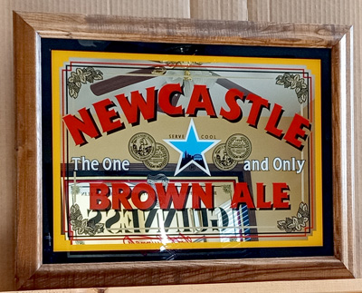 Newcastle Brown Ale Oak Framed Mirror with Bar Mat and 25 Coasters
